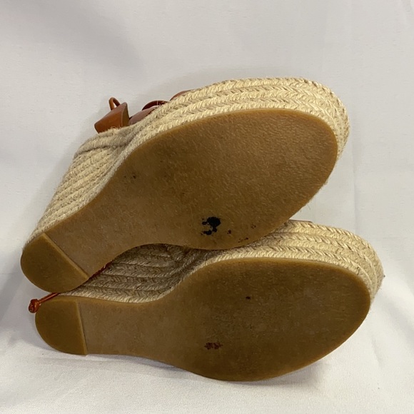 Saint Laurent Leather Espadrille Wedge Brown Sz 39 - Picture 7 of 11